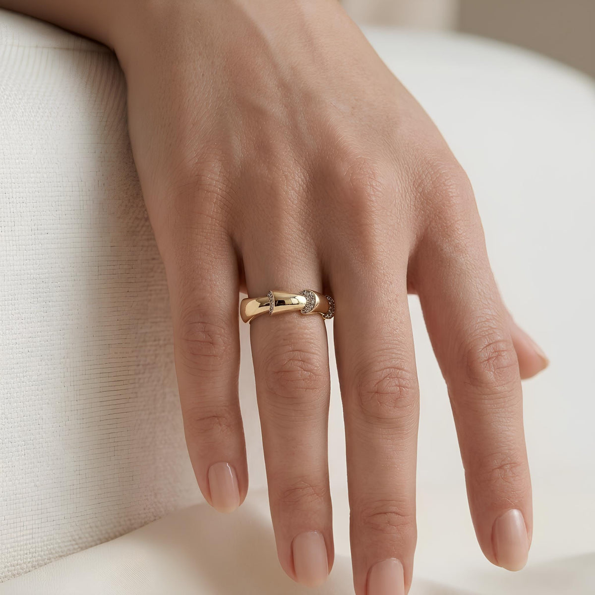 14K / 18K Solid Gold Pave Bamboo Ring