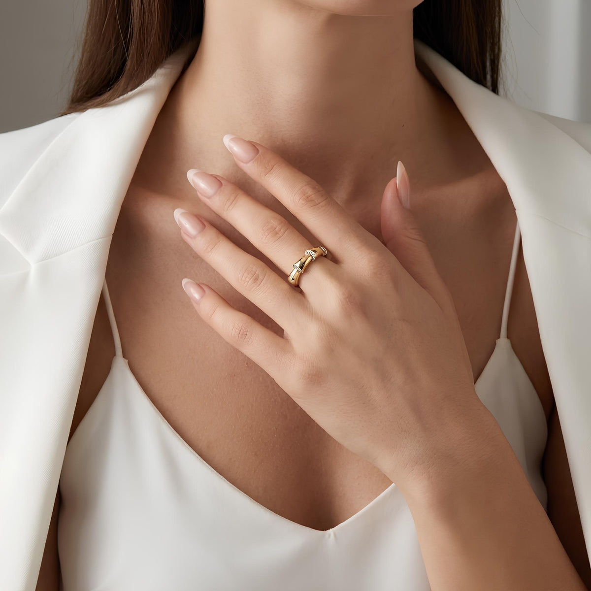 14K / 18K Solid Gold Pave Bamboo Ring