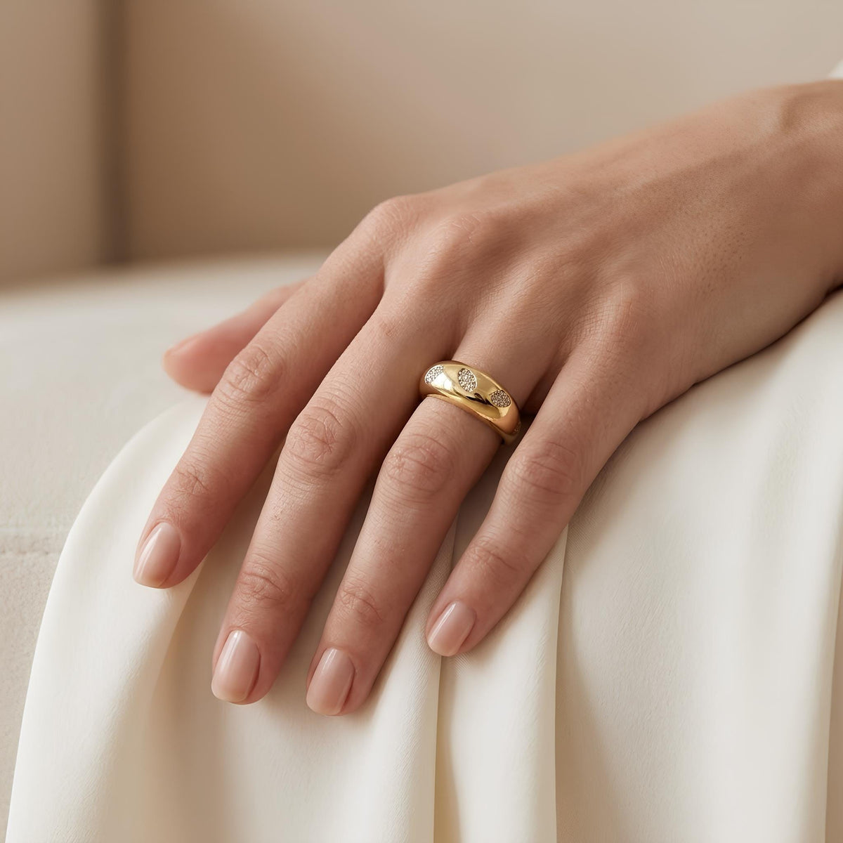14K / 18K Solid Gold Pave Dome Ring