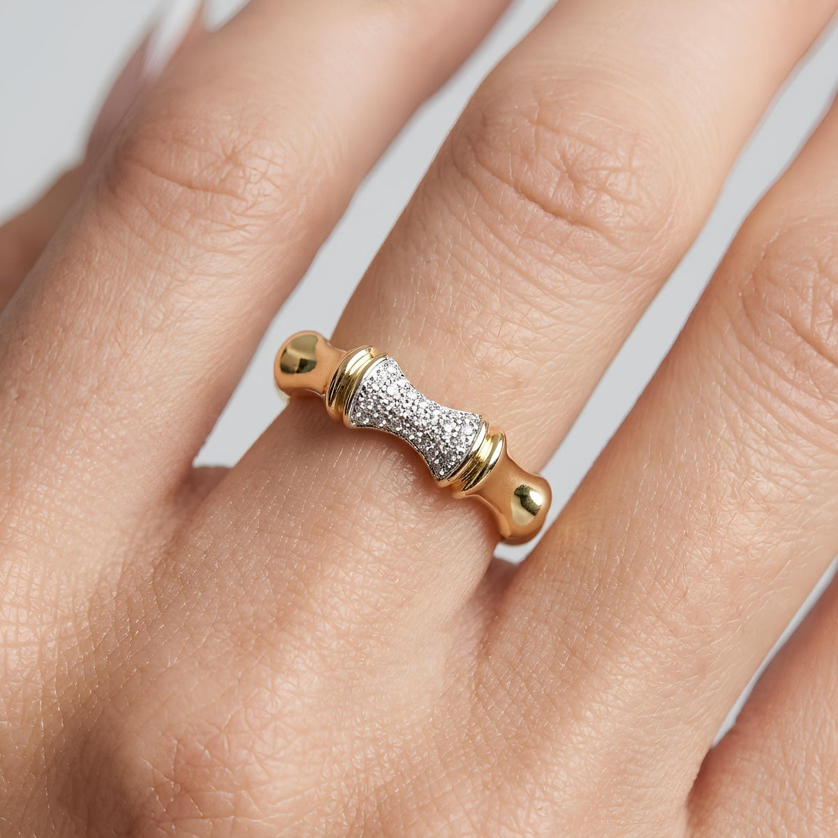 14K / 18K Solid Gold Bamboo Zircon Ring