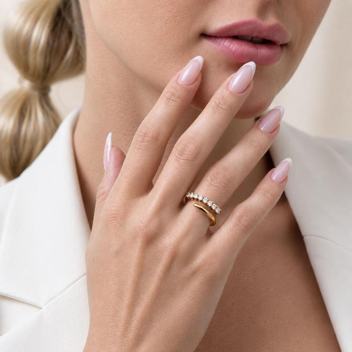 14K / 18K Solid Gold Zircon Open Ring