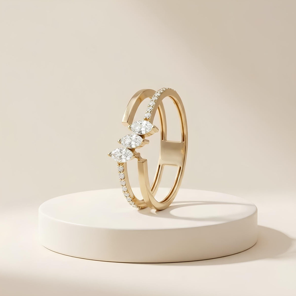 14K / 18K Solid Gold Marquise Zircon Ring