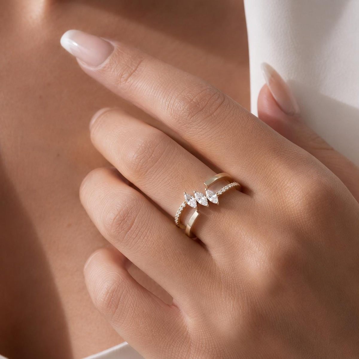14K / 18K Solid Gold Marquise Zircon Ring