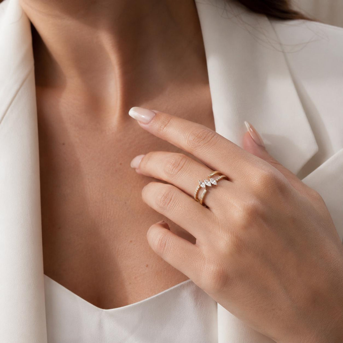 14K / 18K Solid Gold Marquise Zircon Ring