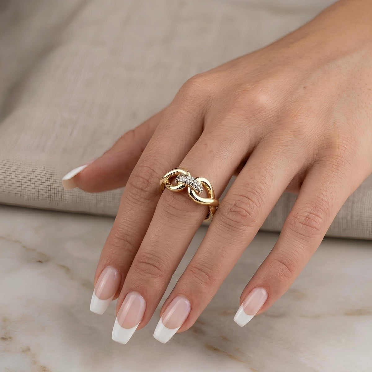 14K / 18K Solid Gold Pave Link Ring