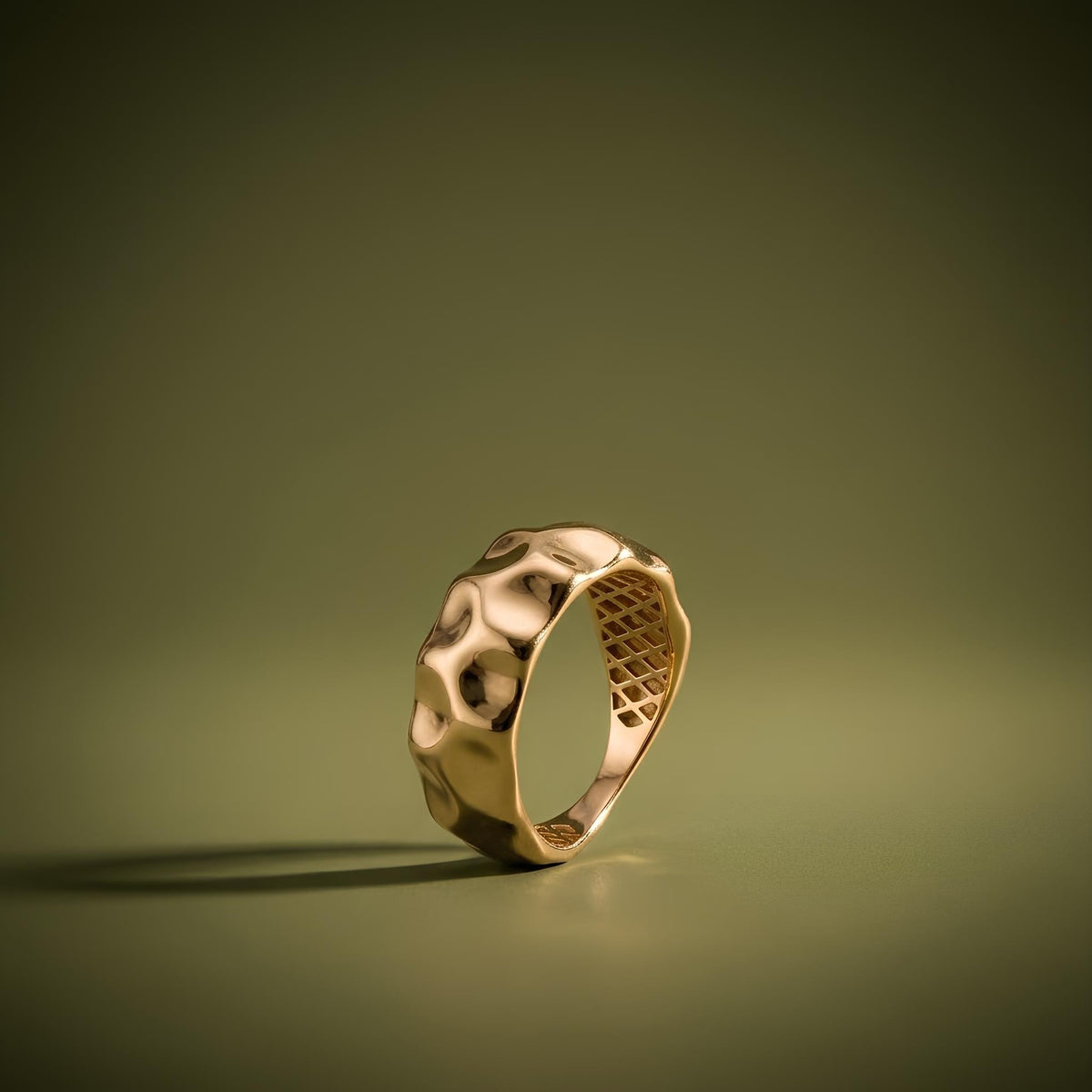 14K / 18K Solid Gold Hammered Dome Ring