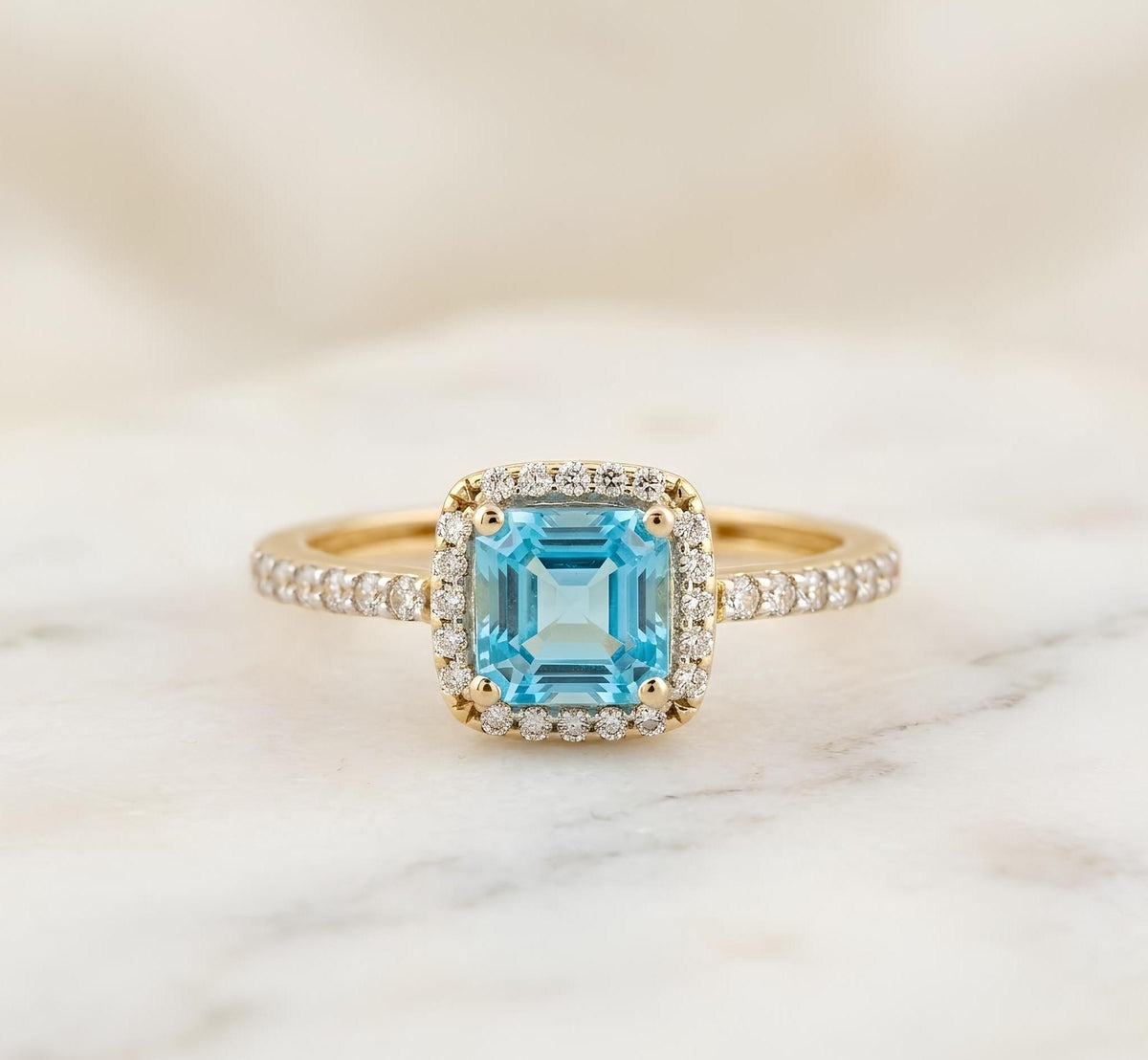 14K / 18K Solid Gold Blue Topaz Ring