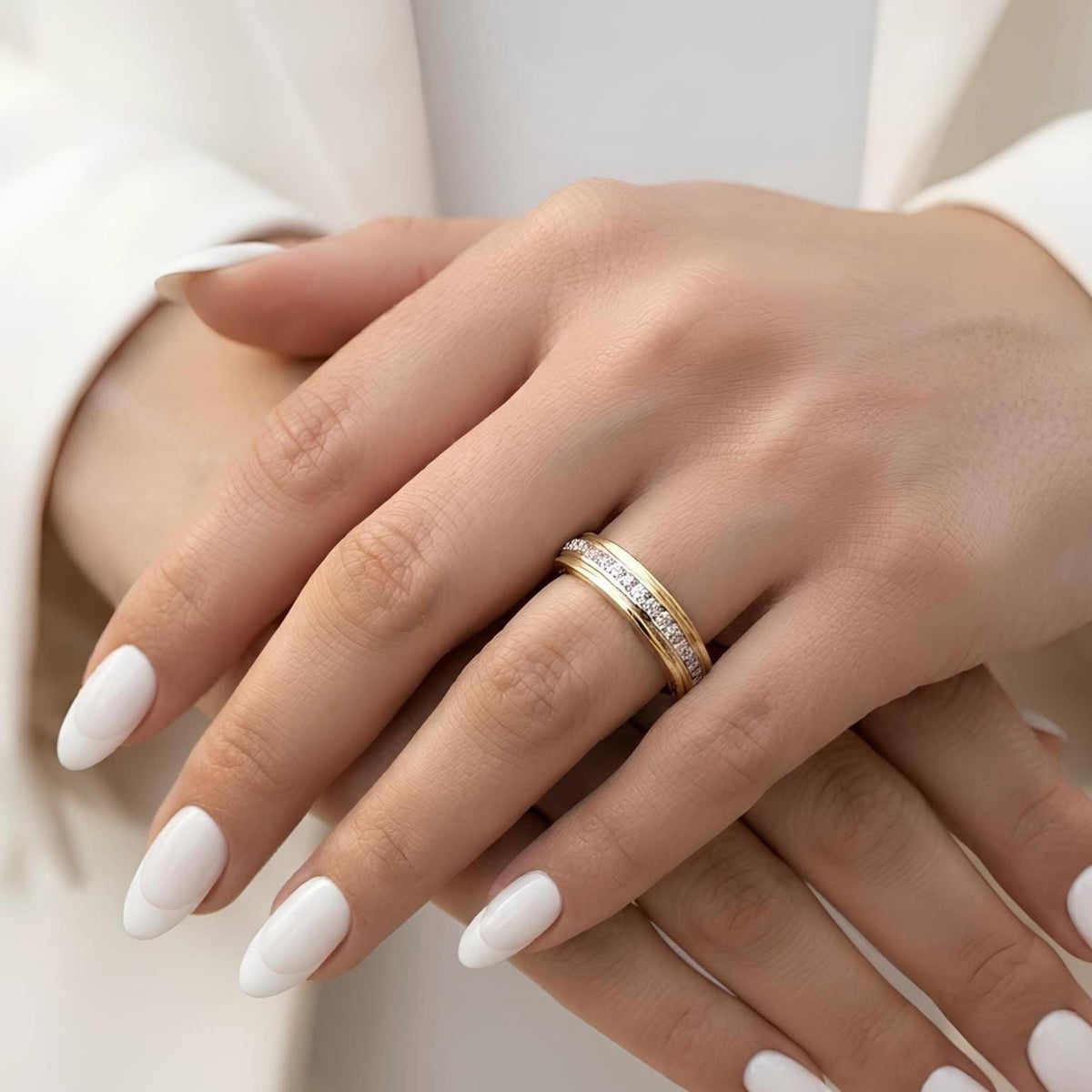 14K / 18K Solid Gold Zircon Wedding Band