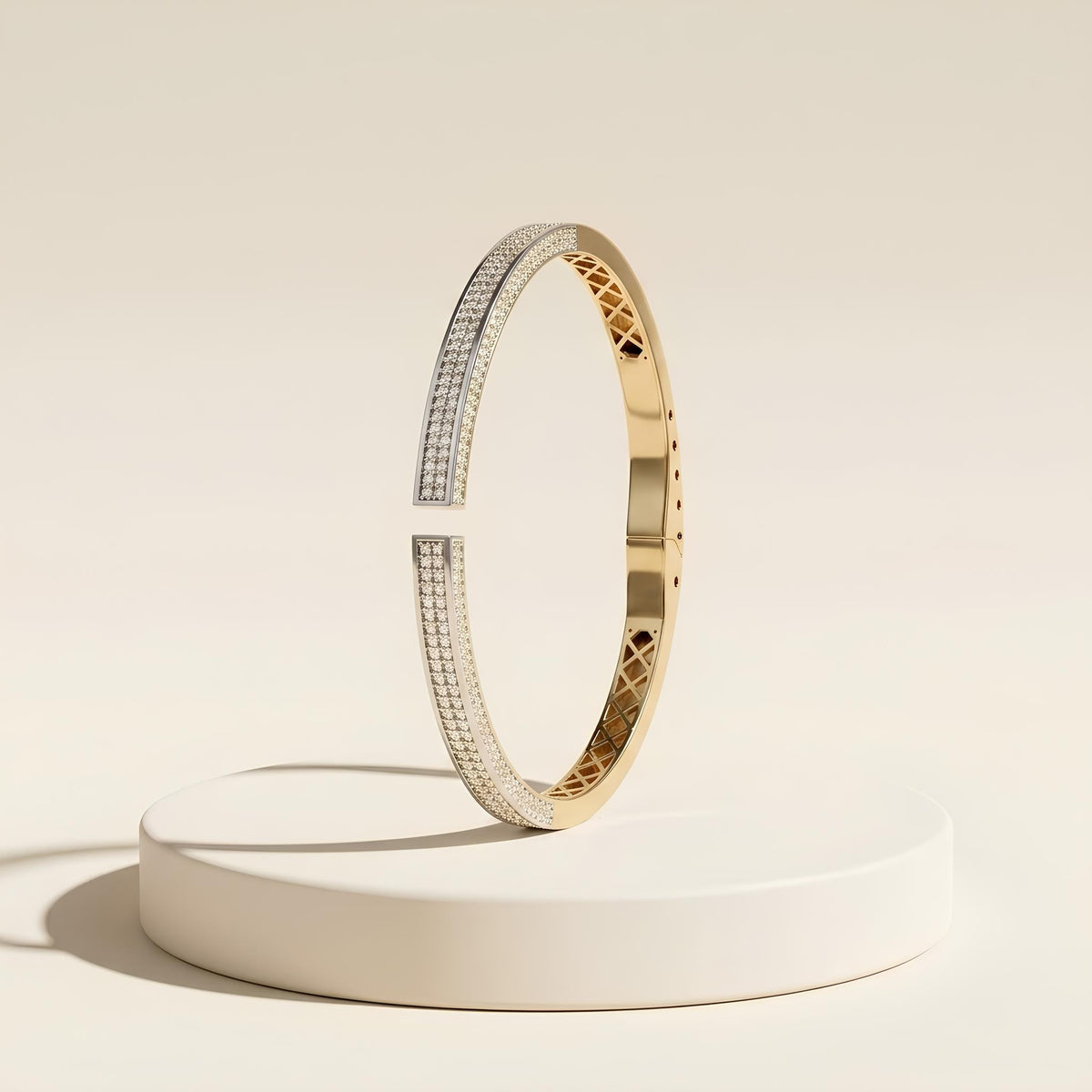 14K / 18K Solid Gold Double Row Pavé Zircon Bangle