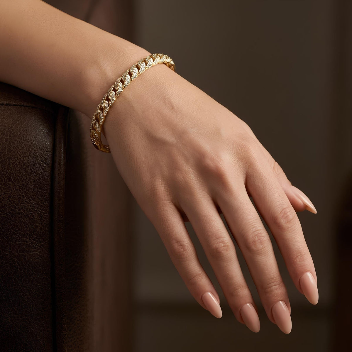 14K / 18K Solid Gold Pave Zircon Curb Bangle