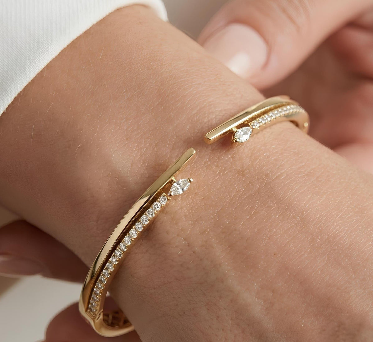 14K / 18K Solid Gold Marquise Zircon Bangle
