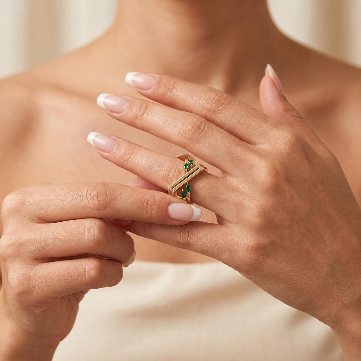 14K / 18K Solid Gold Marquise Gemstone Ring