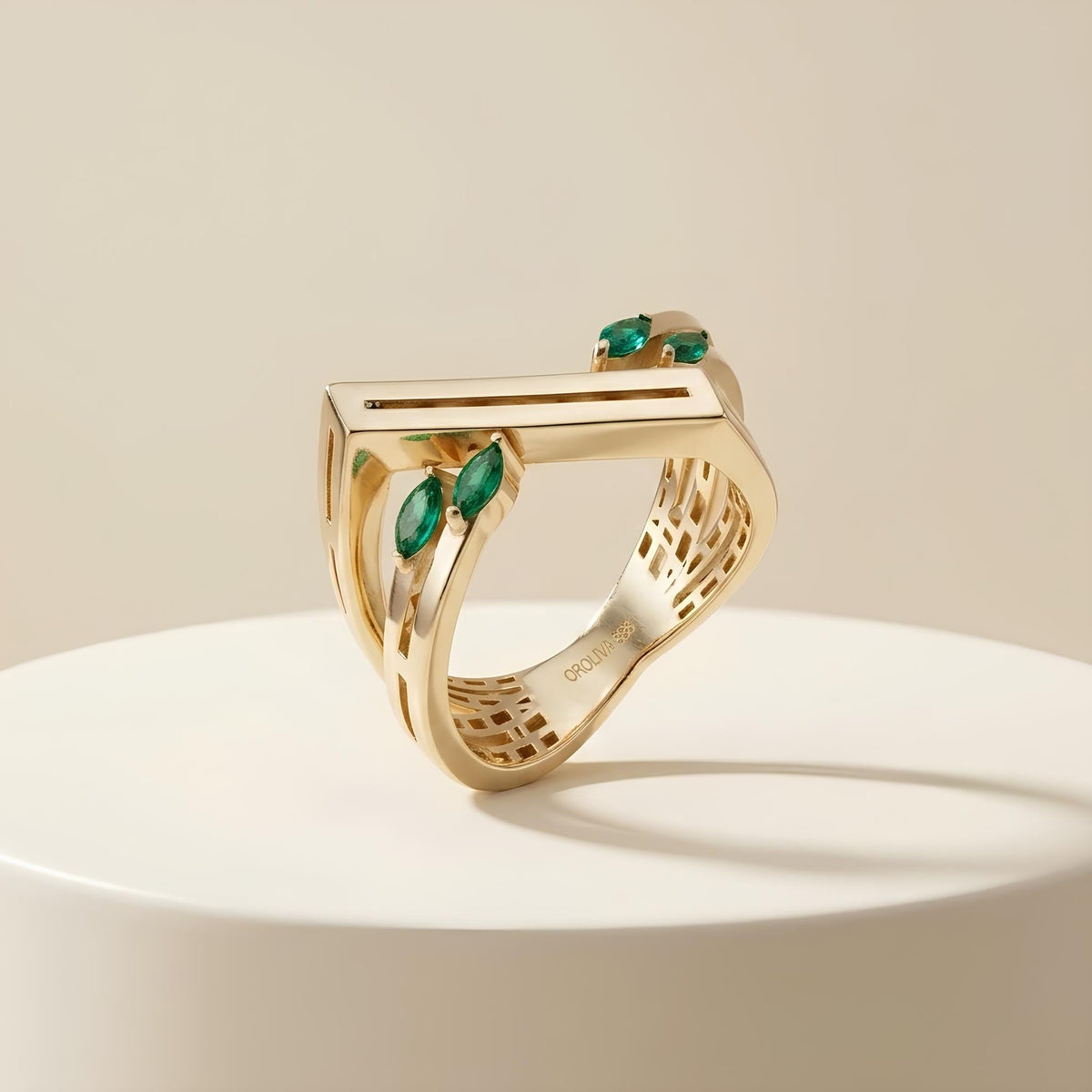 14K / 18K Solid Gold Marquise Gemstone Ring