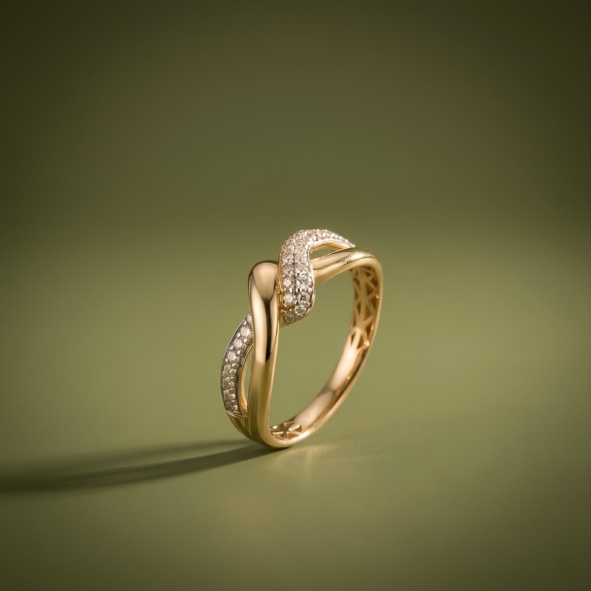 14K / 18K Solid Gold Pave Love Knot Ring