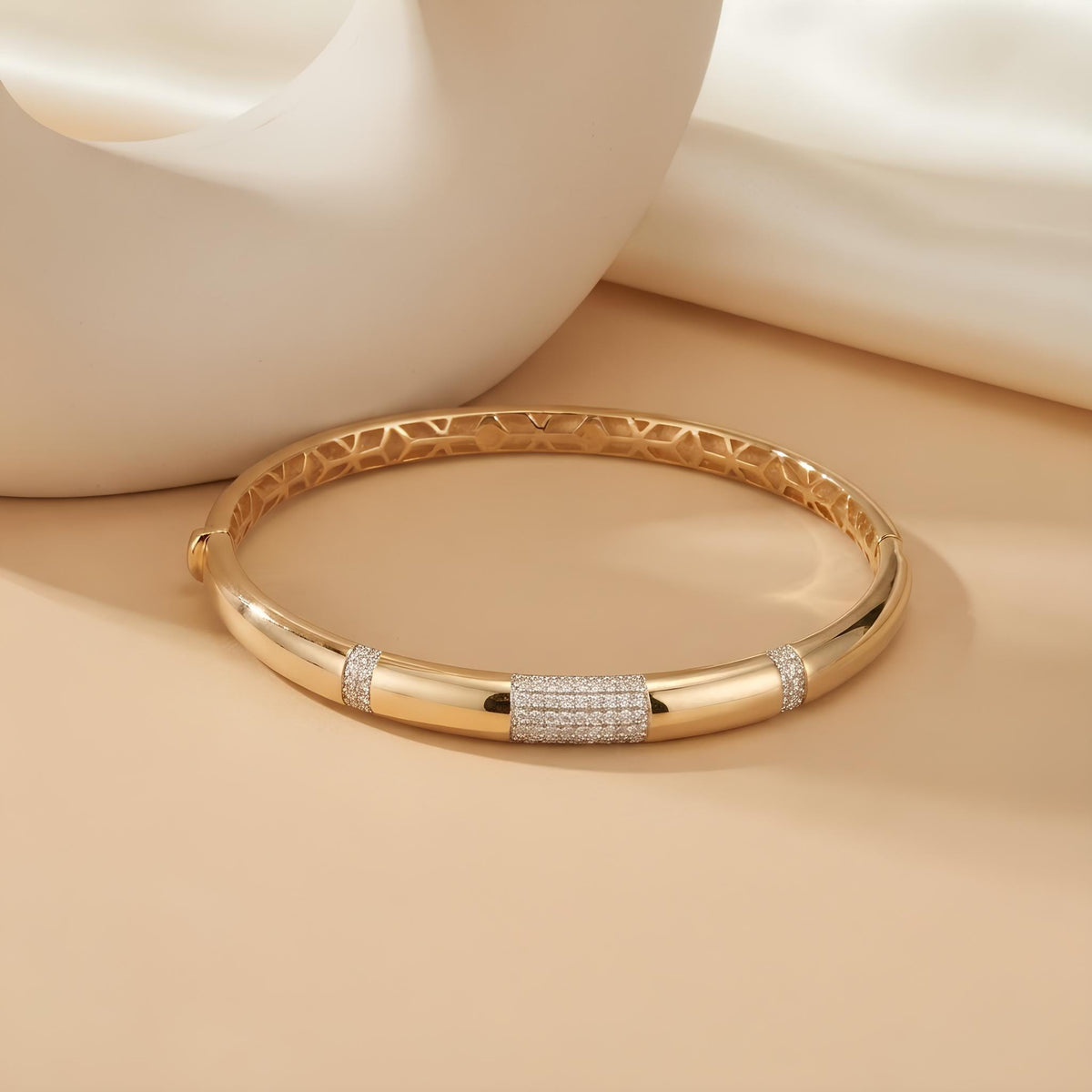14K / 18K Solid Gold Pave Station Bangle
