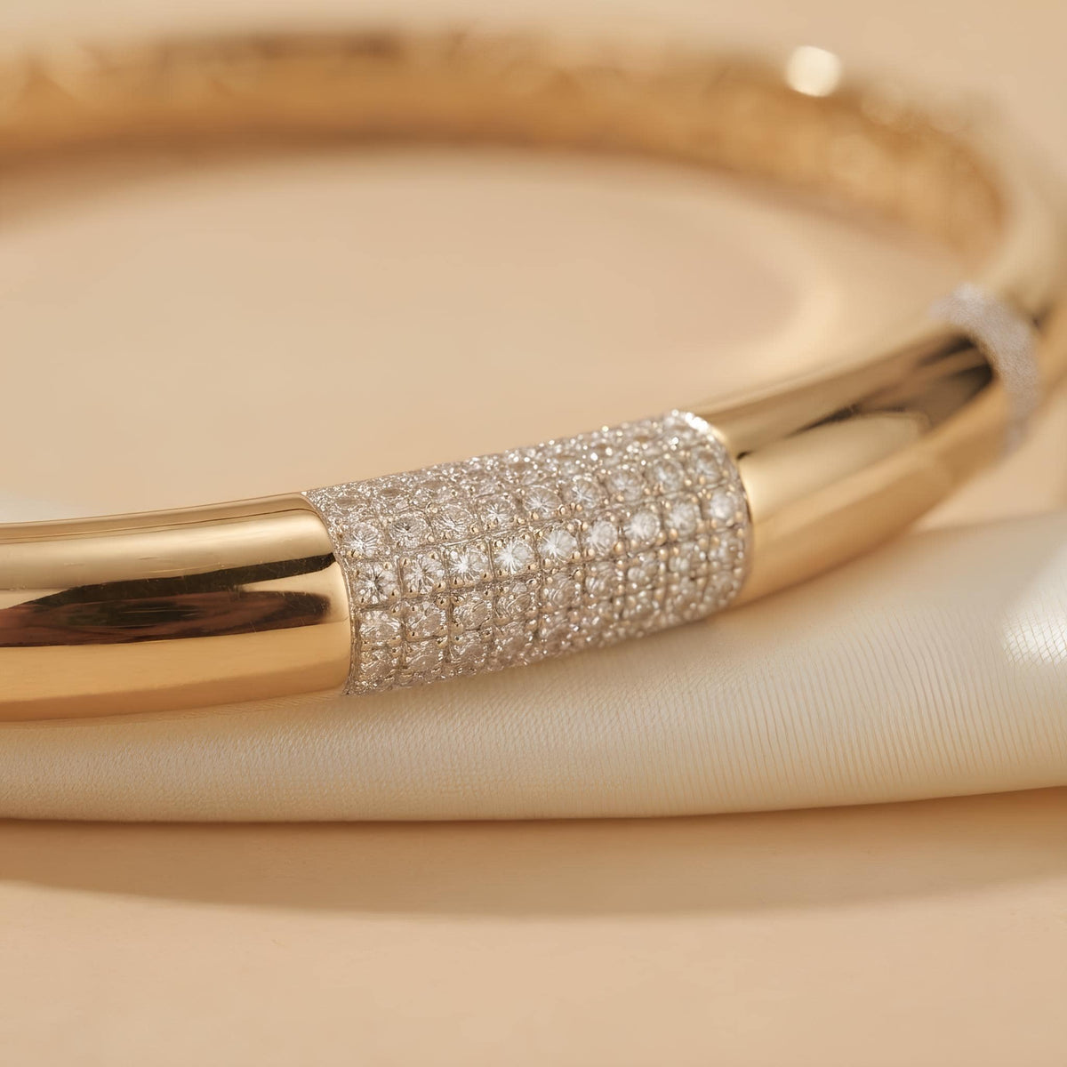 14K / 18K Solid Gold Pave Station Bangle