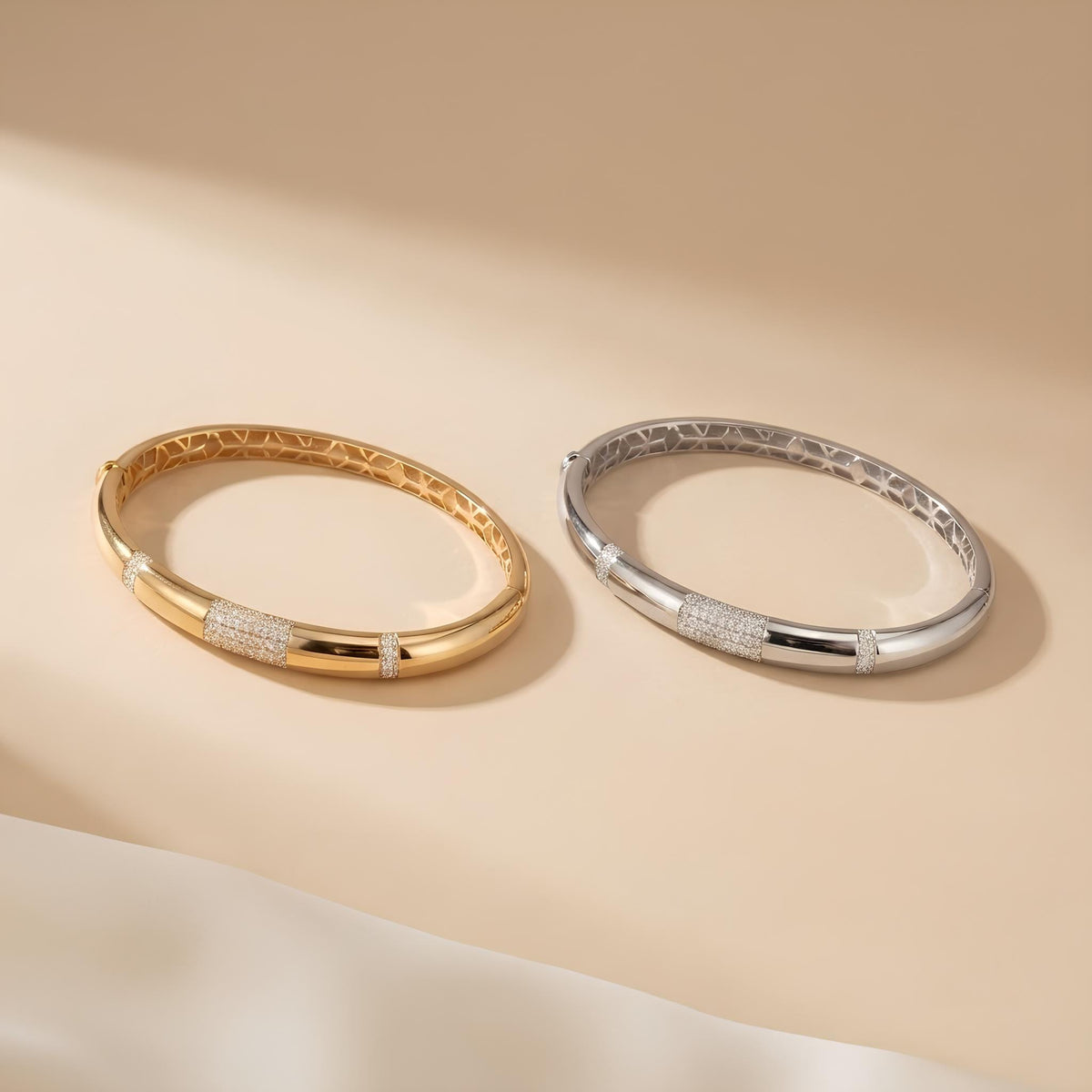 14K / 18K Solid Gold Pave Station Bangle