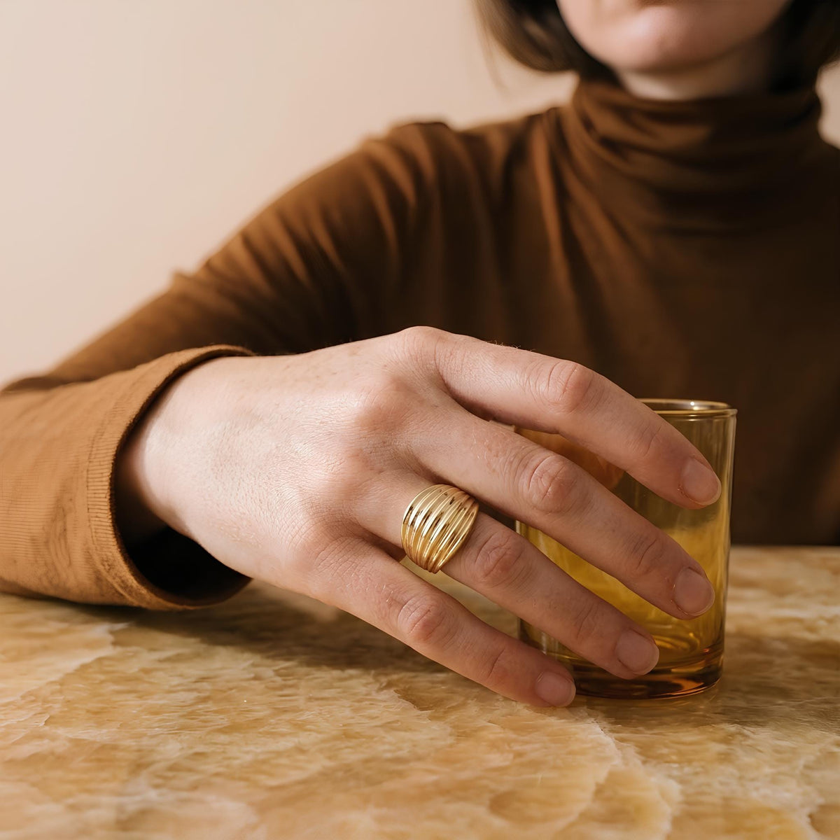 14K / 18K Solid Gold Ribbed Dome Ring