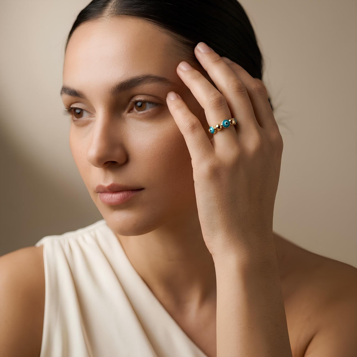 14K / 18K Solid Gold Evil Eye Ring
