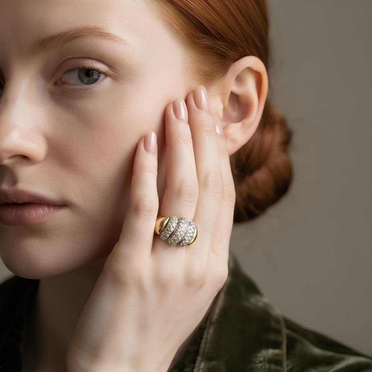 14K / 18K Solid Gold Pave Cocktail Ring
