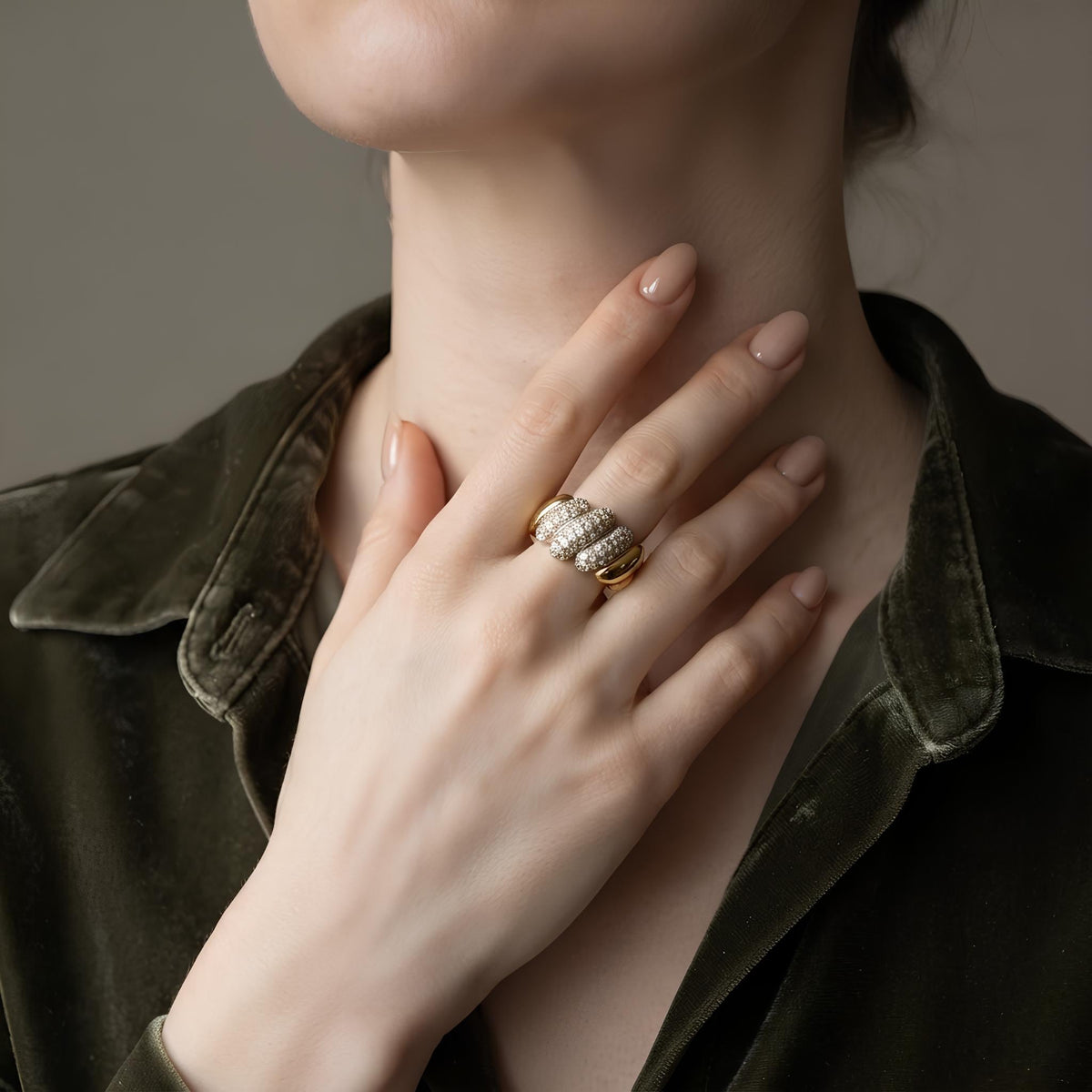 14K / 18K Solid Gold Pave Cocktail Ring
