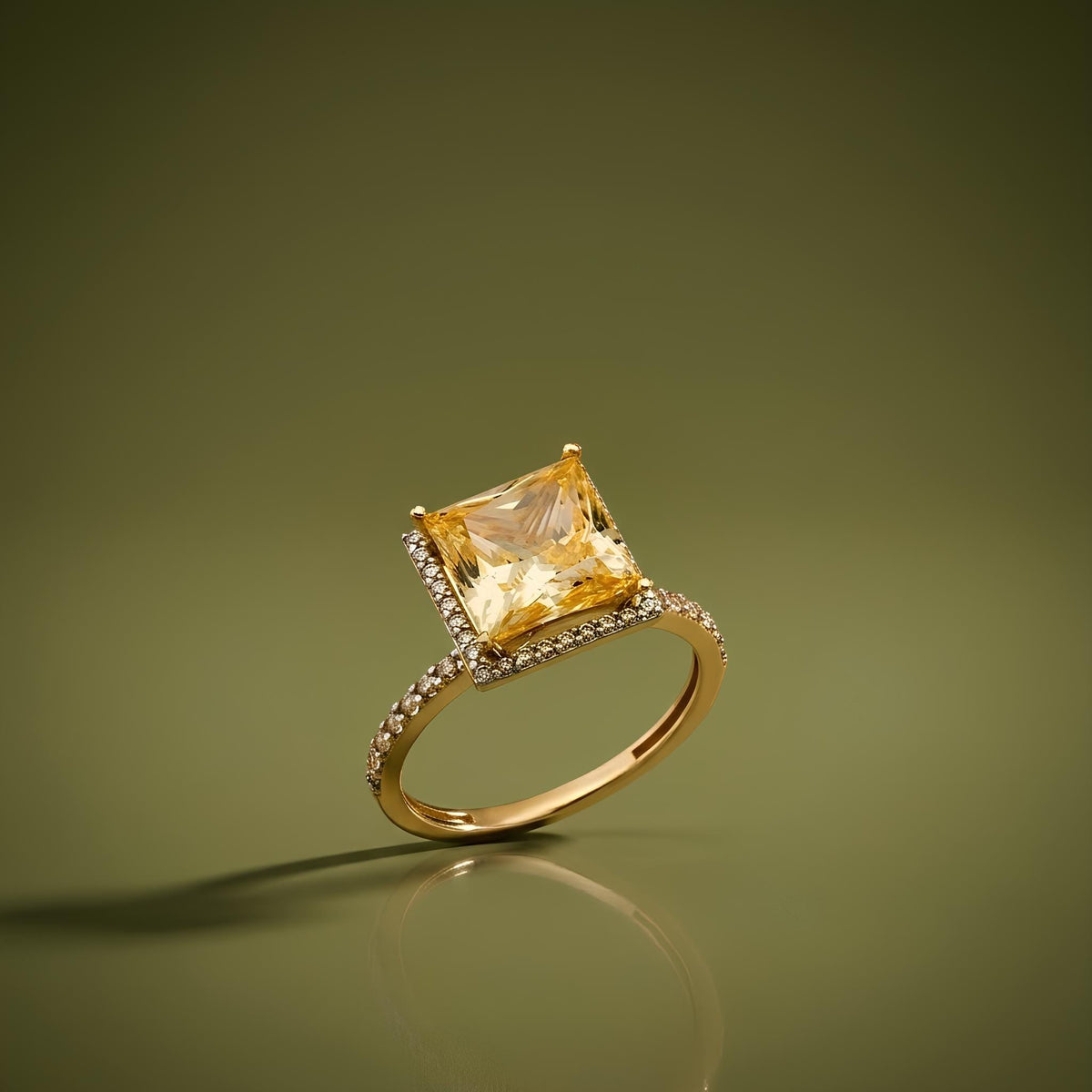 14K / 18K Solid Gold Yellow Zircon Halo Ring