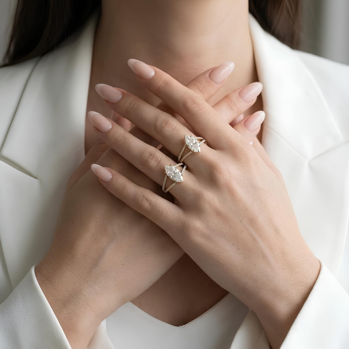 14K / 18K Solid Gold Marquise Zircon Ring