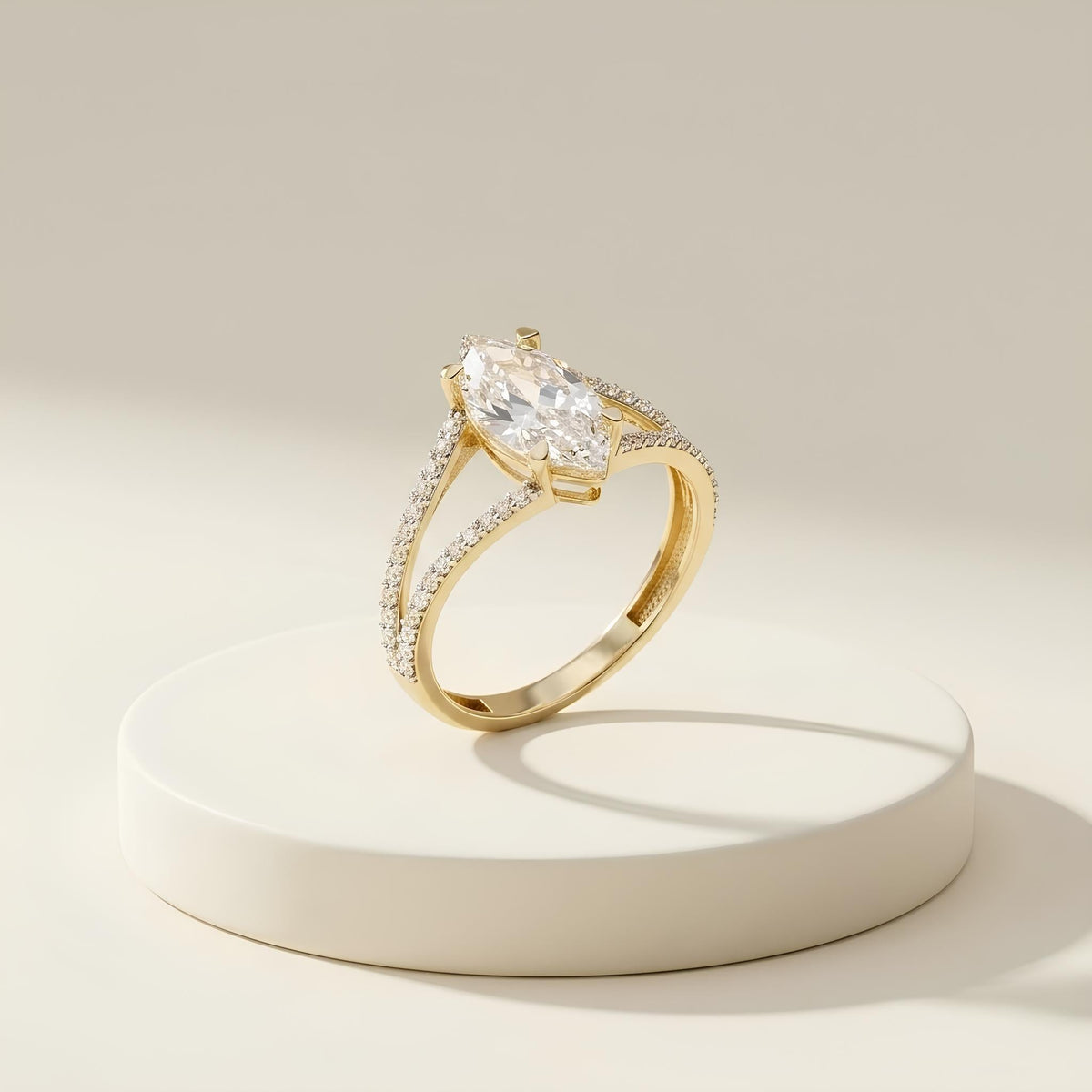 14K / 18K Solid Gold Marquise Zircon Ring