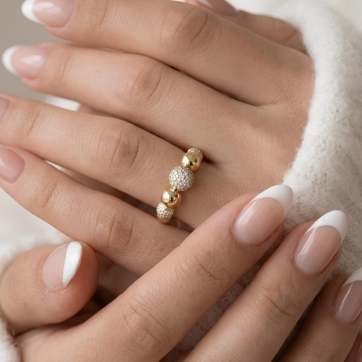 14K / 18K Solid Gold Pave Ball Ring