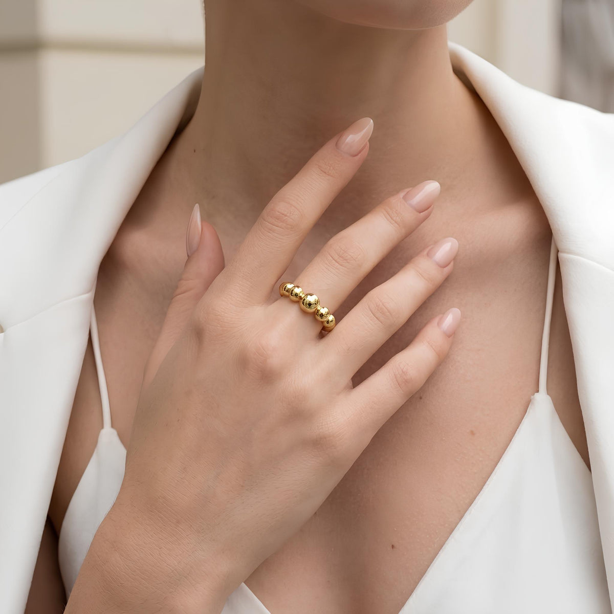 14K / 18K Solid Gold Beaded Ball Ring