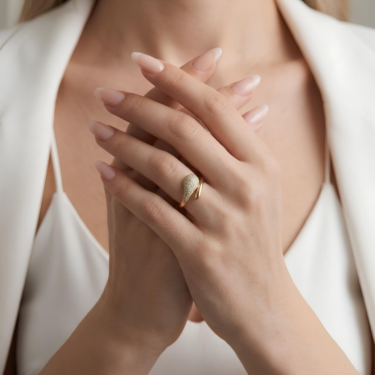 14K / 18K Solid Gold Pave Crossover Ring