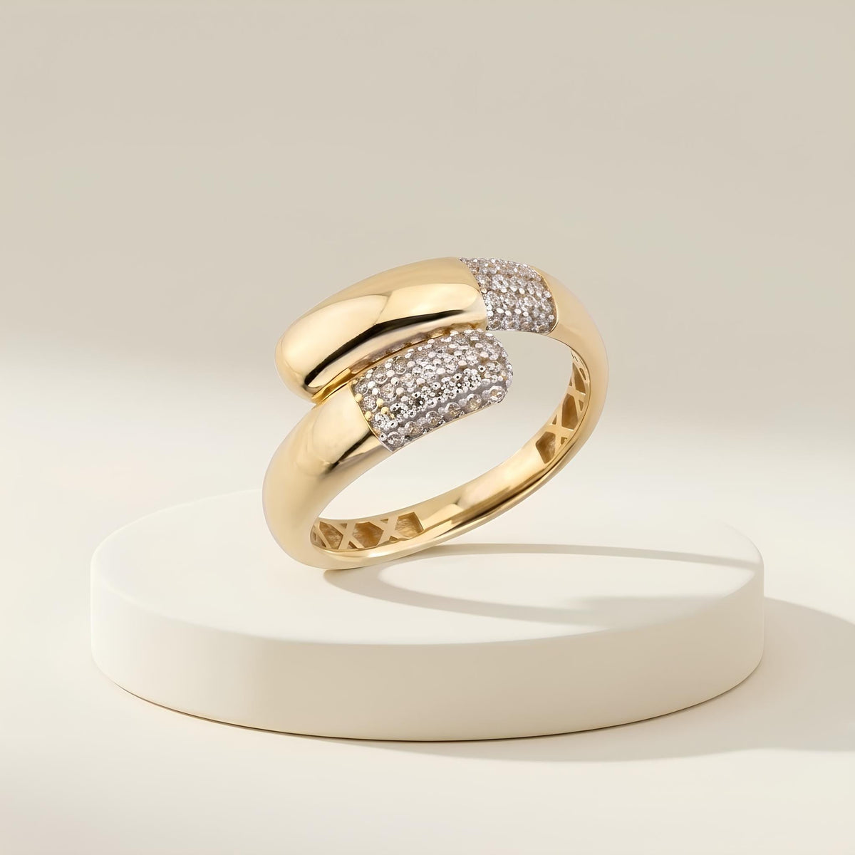 14K / 18K Solid Gold Pave Crossover Ring