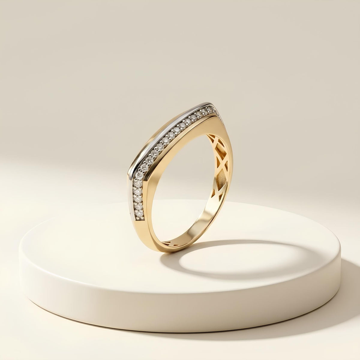 14K / 18K Solid Gold Pave Signet Ring