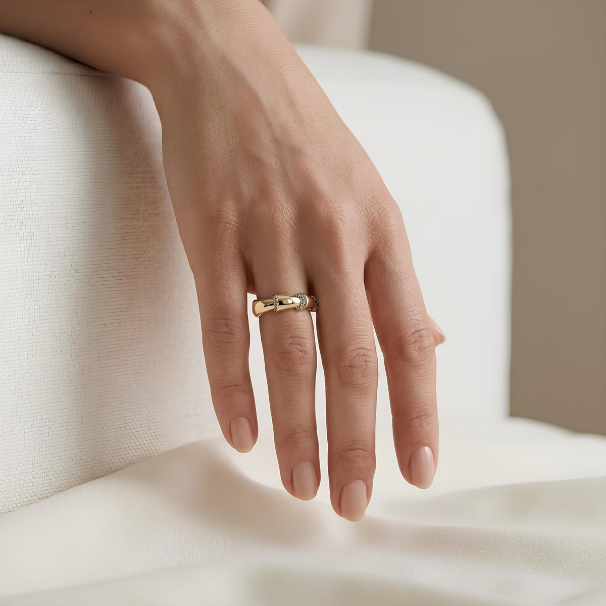 14K / 18K Solid Gold Pave Bamboo Ring