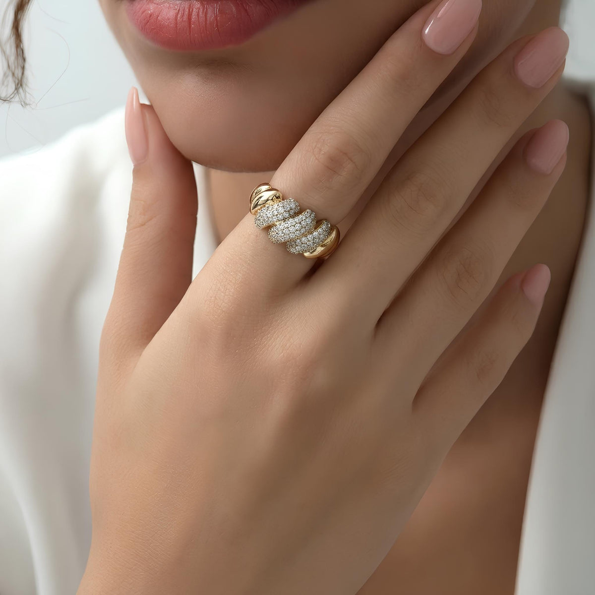 14K / 18K Solid Gold Pave Cocktail Ring
