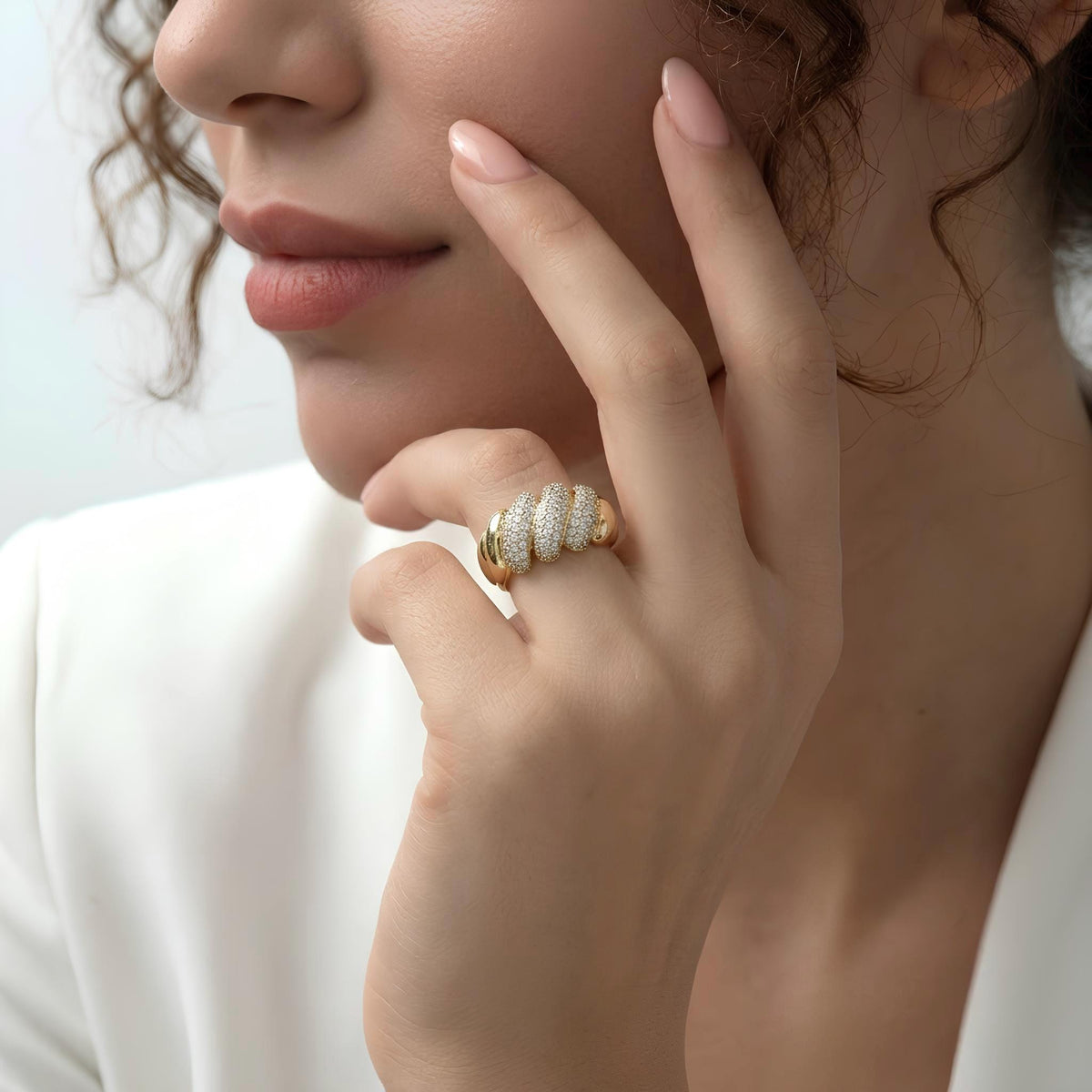 14K / 18K Solid Gold Pave Cocktail Ring