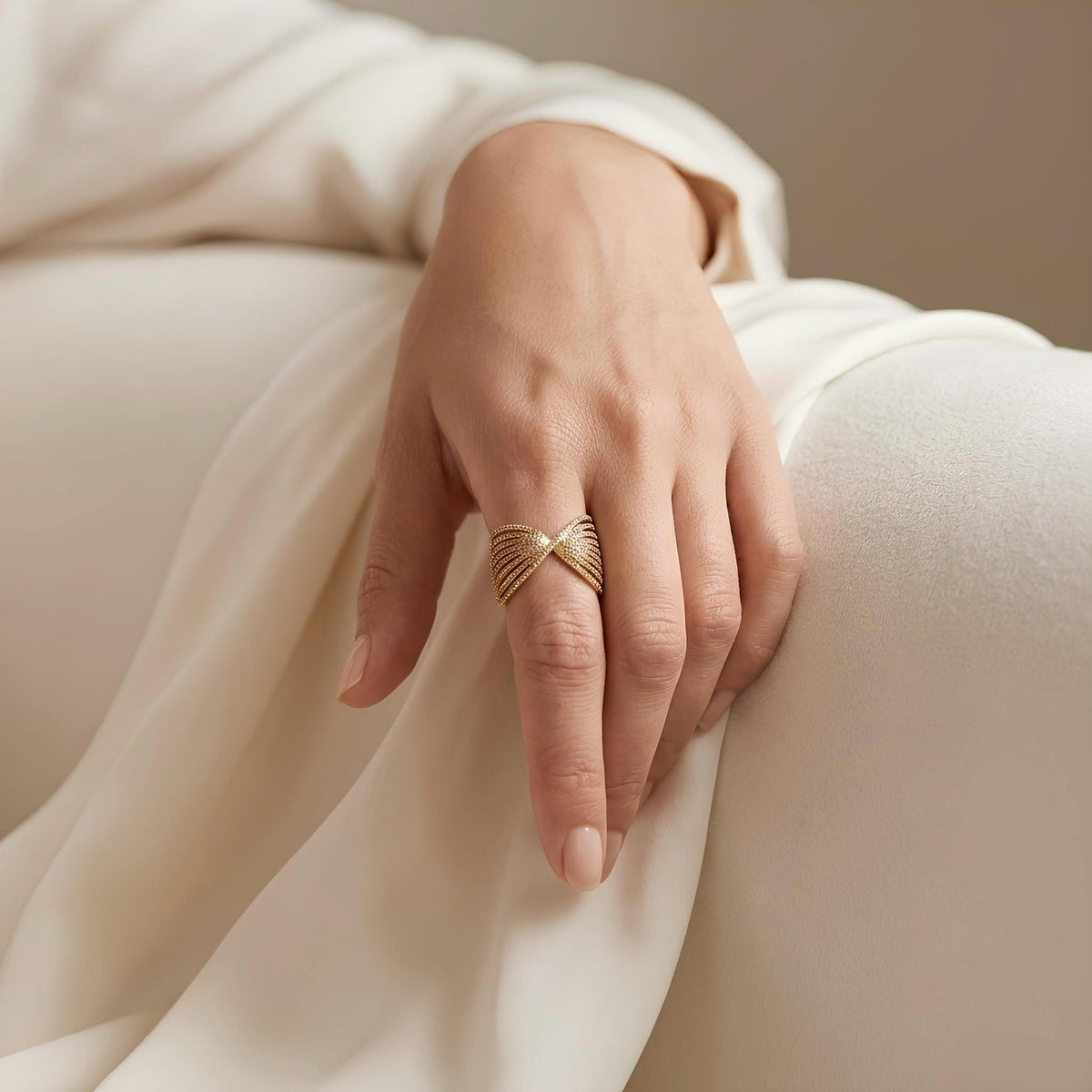 14K / 18K Solid Gold Pave Angel Wing Ring