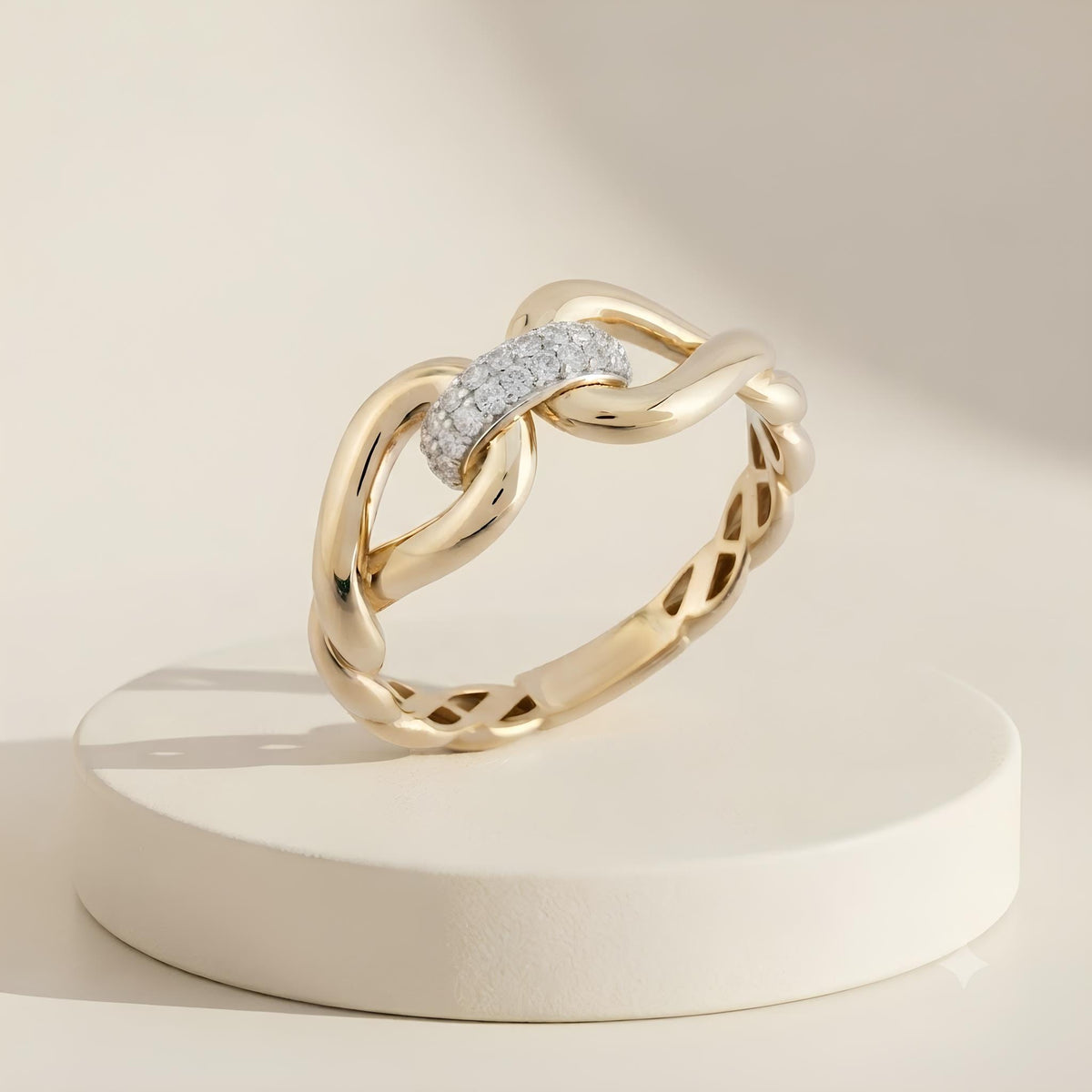 14K / 18K Solid Gold Pave Link Ring