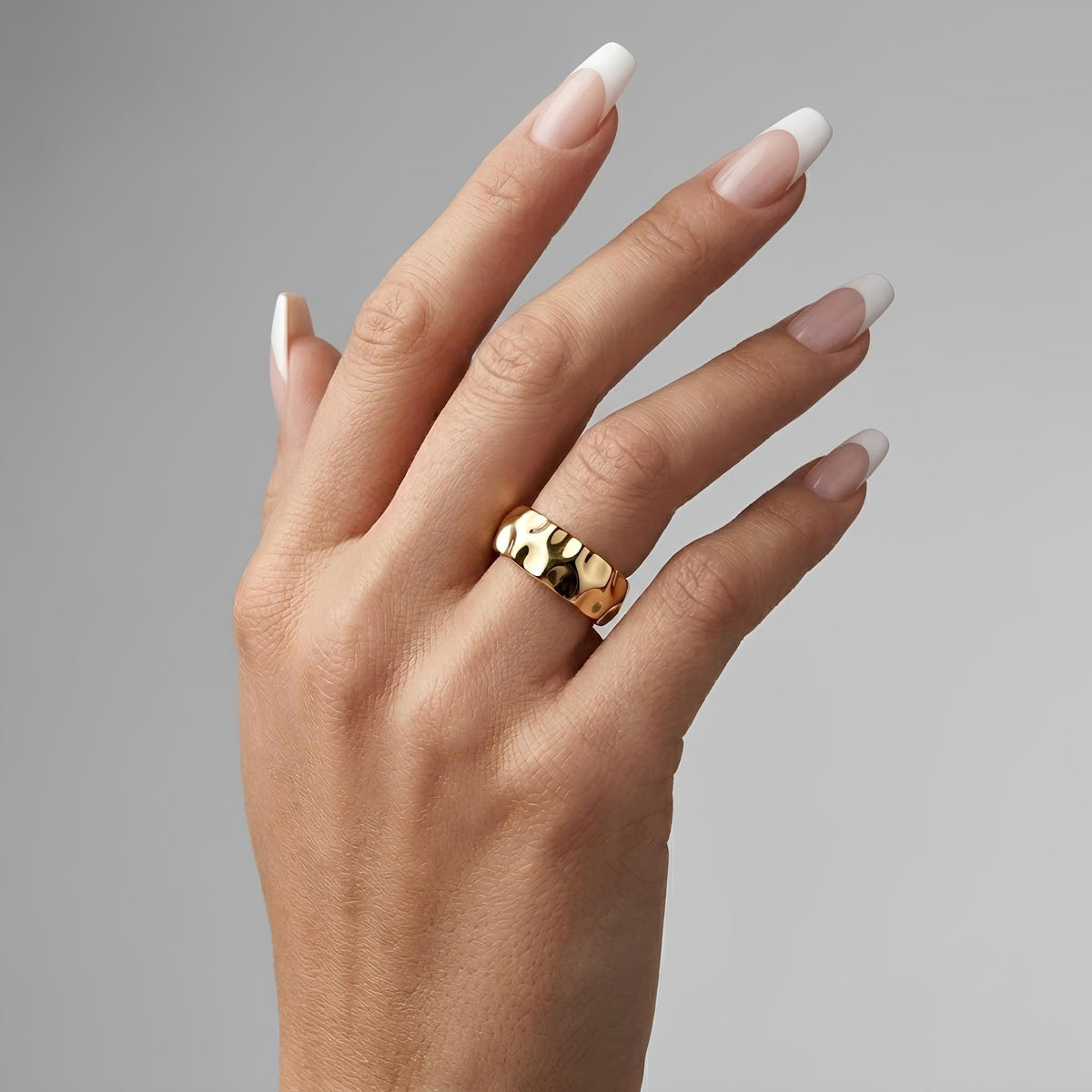 14K / 18K Solid Gold Hammered Dome Ring