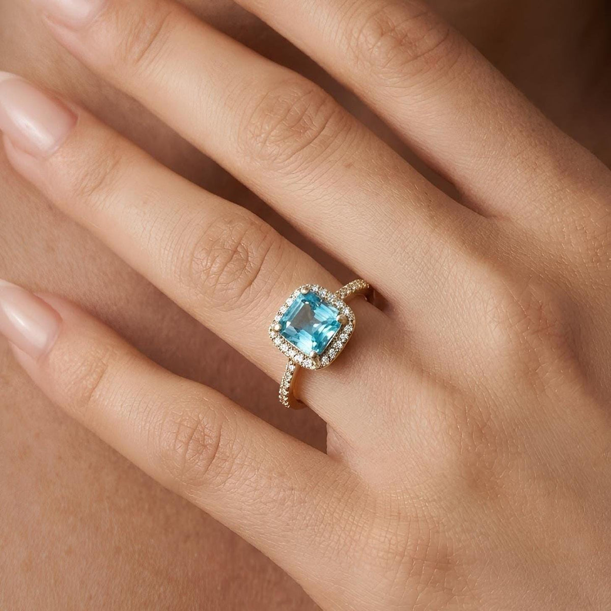 14K / 18K Solid Gold Blue Topaz Ring