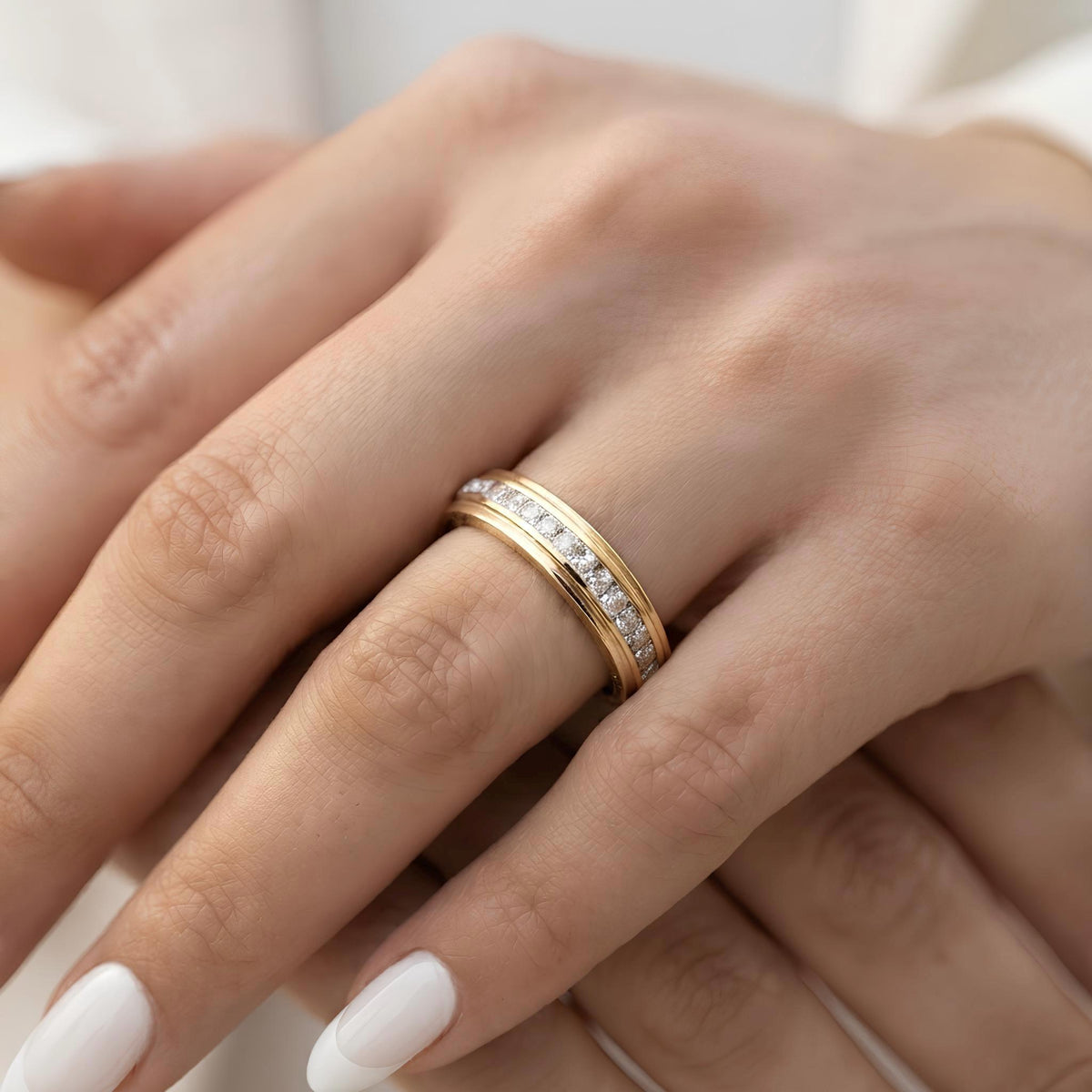 14K / 18K Solid Gold Zircon Wedding Band