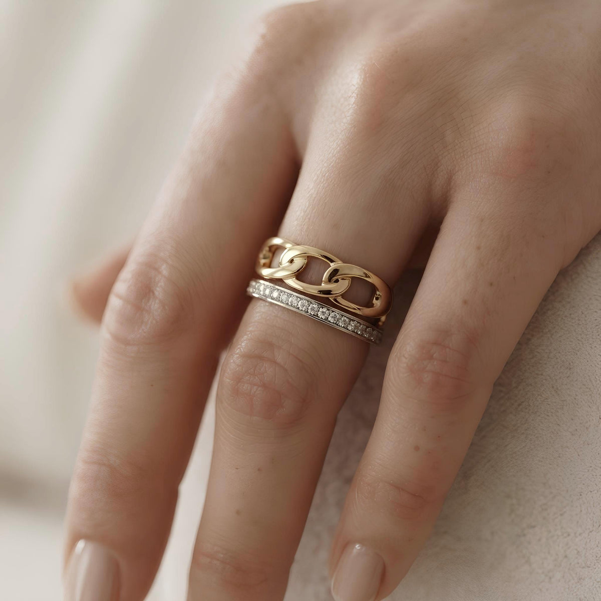 14K / 18K Solid Gold Chain Link Ring