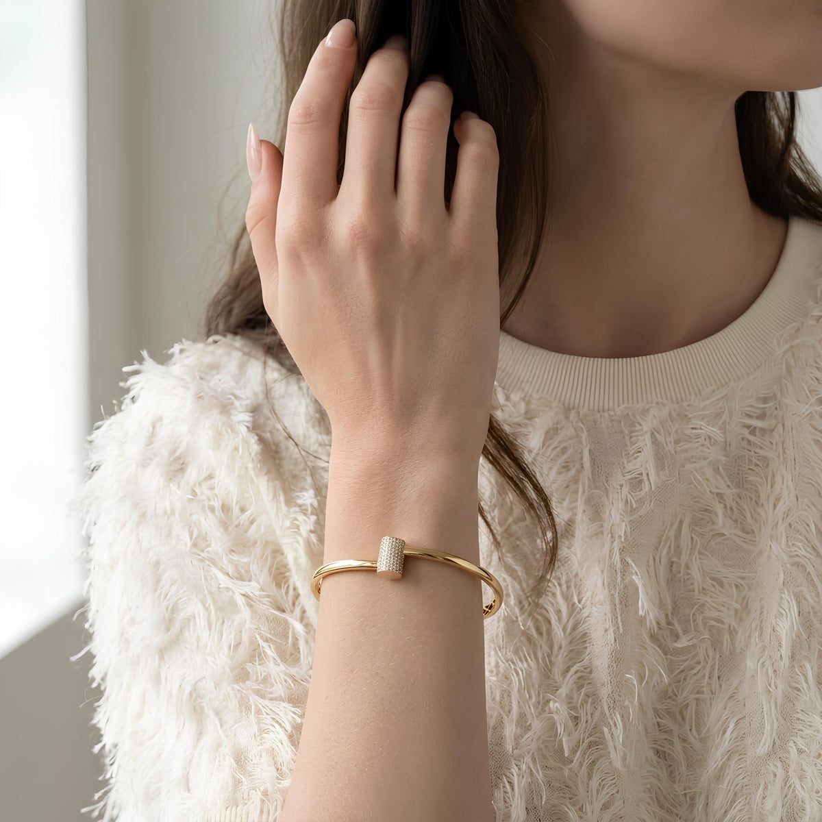 14K / 18K Solid Gold Pave Bypass Bangle