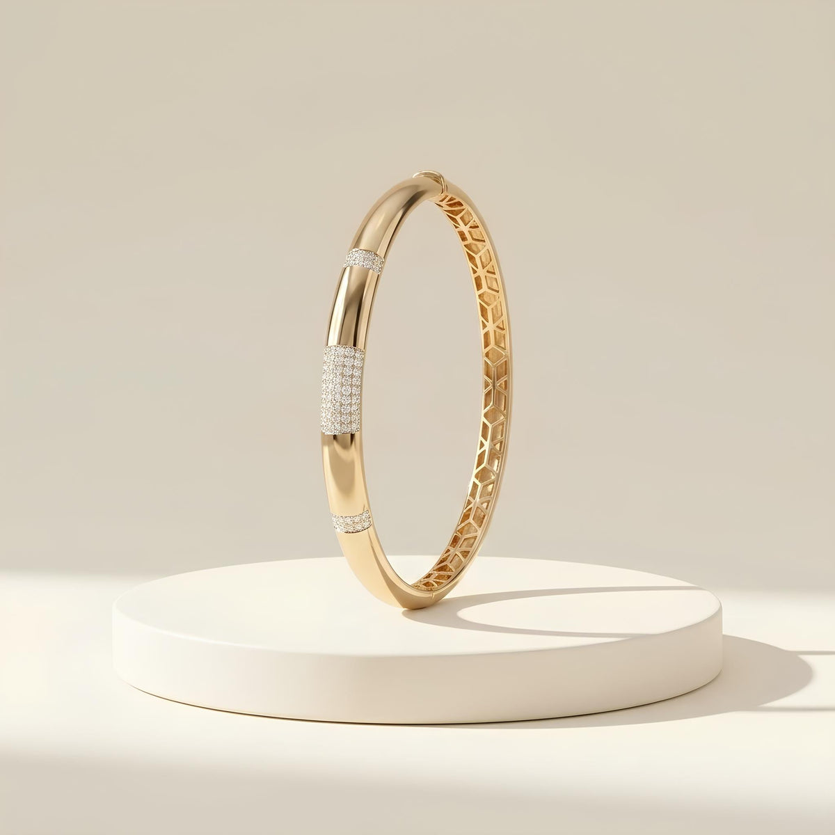 14K / 18K Solid Gold Pave Station Bangle