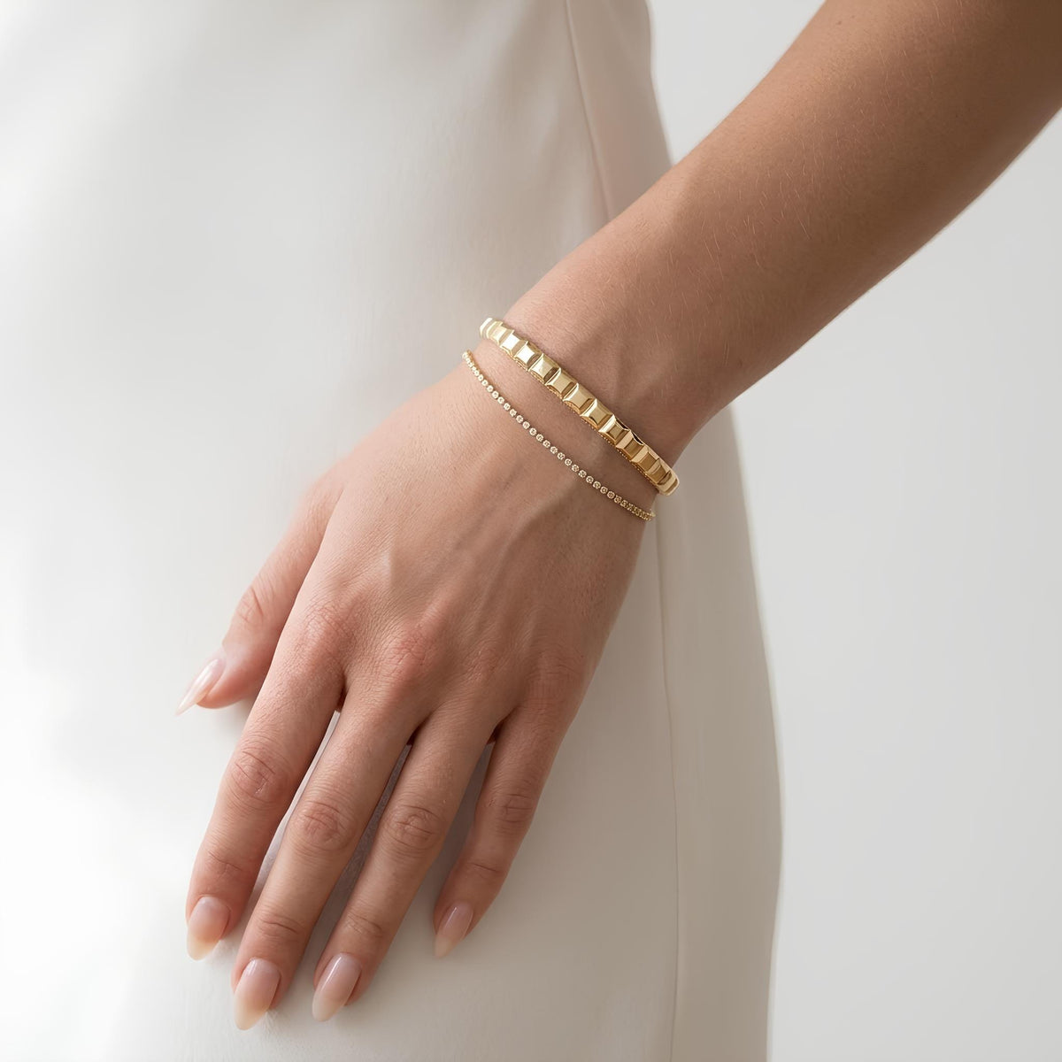 14K / 18K Solid Gold Pave Pyramid Stud Bangle