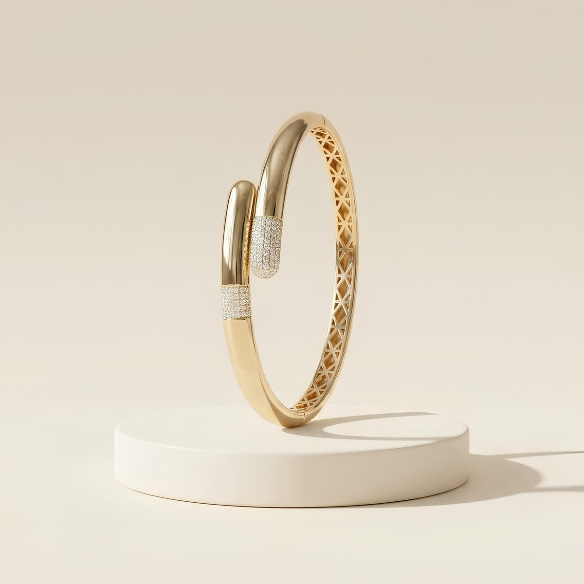 14K / 18K Solid Gold Pavé Zircon Bypass Bangle