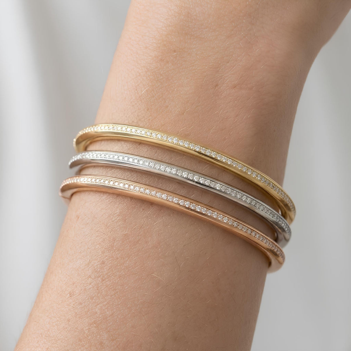 14K / 18K Solid Gold Pavé Zircon Slim Bangle