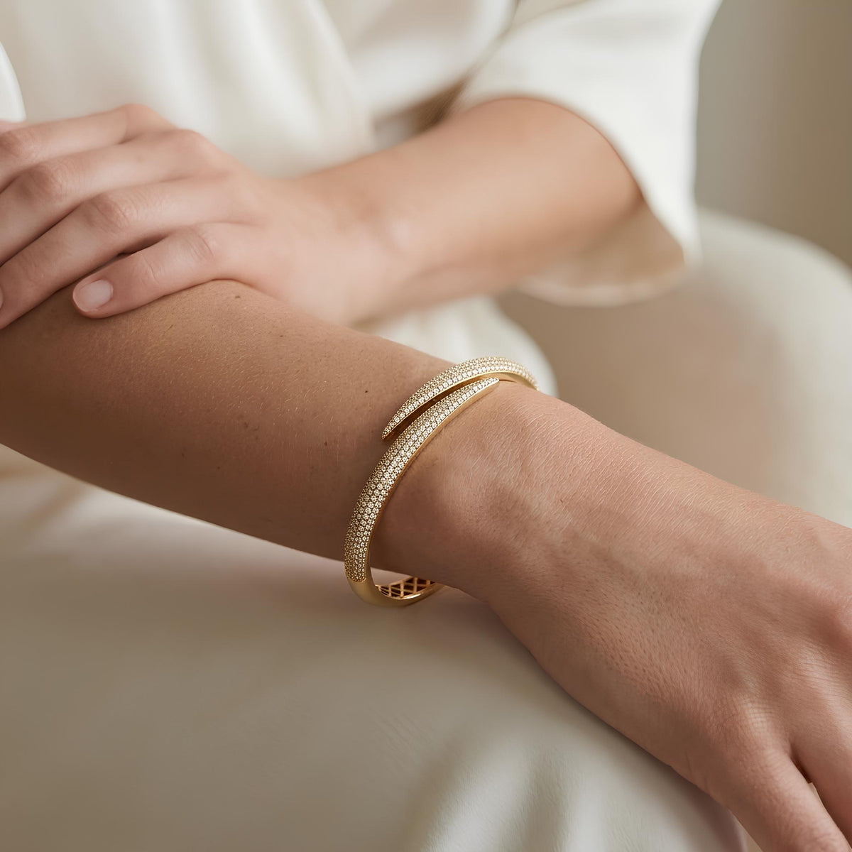 14K / 18K Solid Gold Pave Zircon Wrap Bangle
