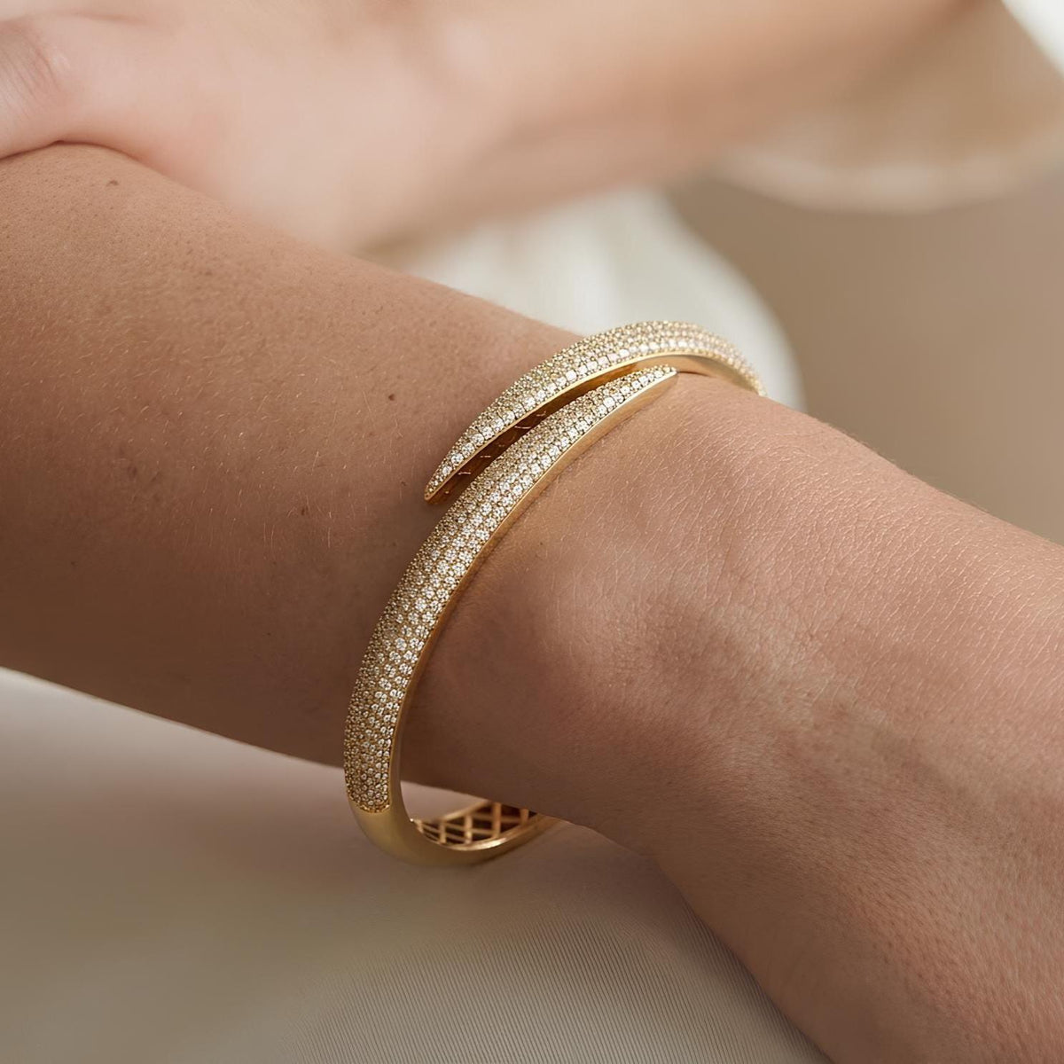 14K / 18K Solid Gold Pave Zircon Wrap Bangle