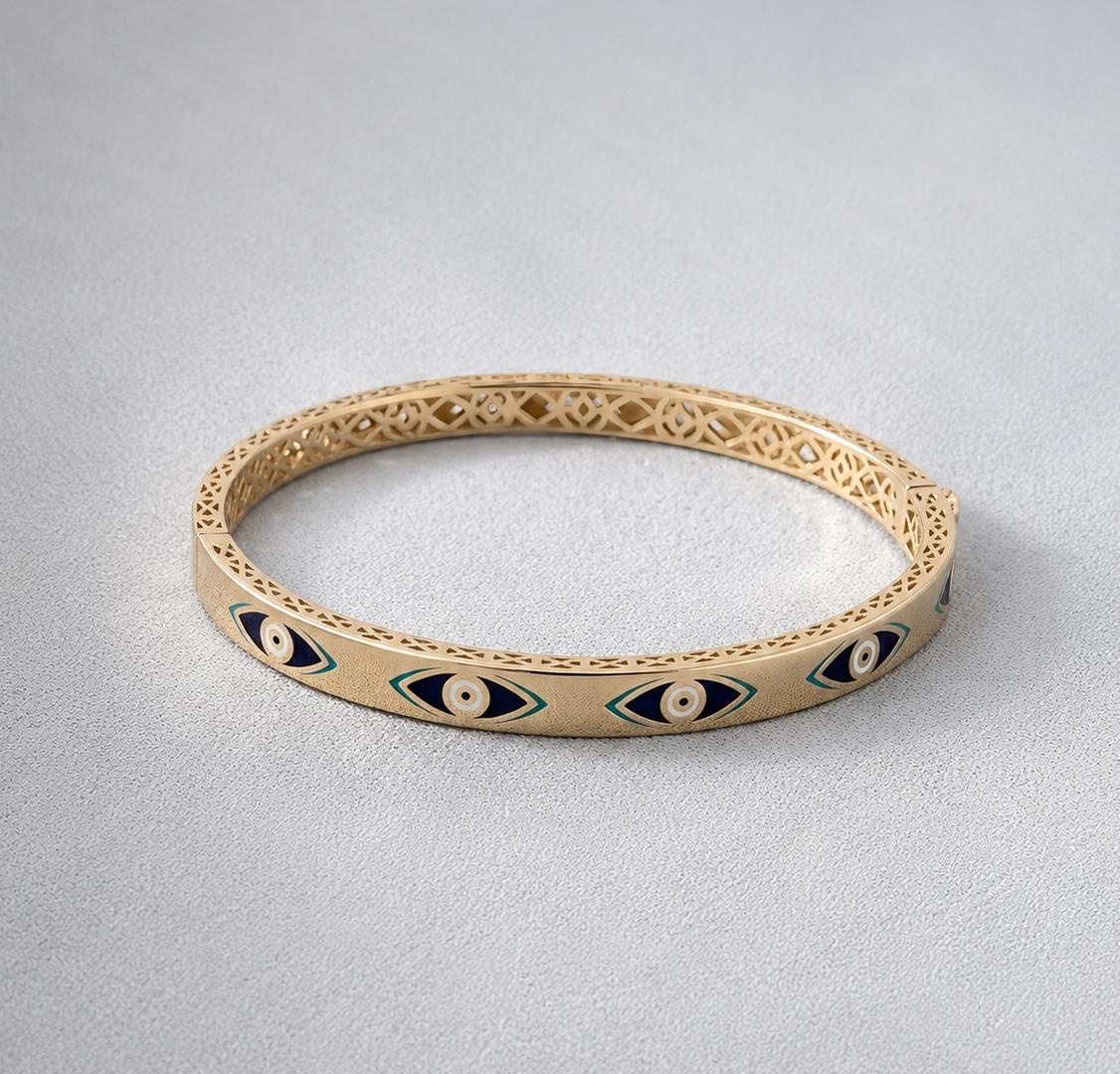 14K / 18K Solid Gold Evil Eye Enamel Bangle